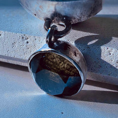 Bezel set Faceted Moldavite & Obsidian Silver Pendant