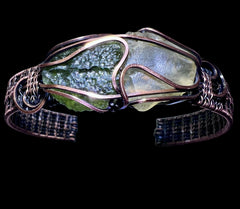 2.83g Chlum Moldavite & 1.45g Libyan Desert Glass Solid Copper Bracelet