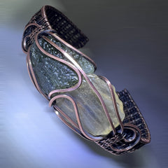 2.83g Chlum Moldavite & 1.45g Libyan Desert Glass Solid Copper Bracelet