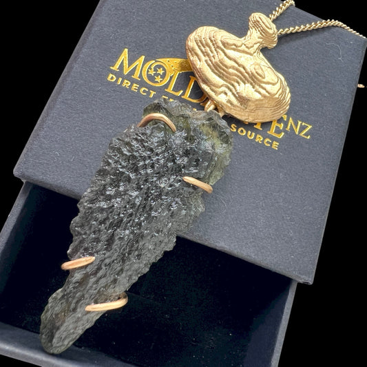 Gold Plated Moldavite Necklace, 4.68g