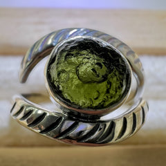 All Seeing Eye Sterling Silver Moldavite Ring - 4 (O)