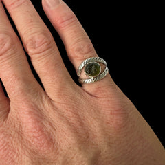 All Seeing Eye Sterling Silver Moldavite Ring - 4 (O)