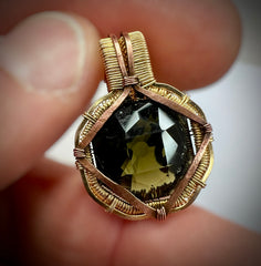 Faceted Moldavite in Gold Wrap - 6.69k Emerald Cut.