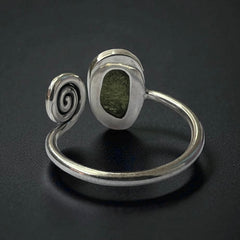 Spiral Moldavite Silver Ring – Open Size 10 (U)