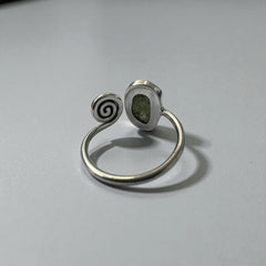 Spiral Moldavite Silver Ring – Open Size 10 (U)
