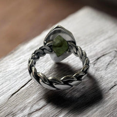 Woven Silver Moldavite ring size 10 (U)