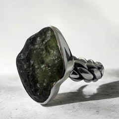 Woven Silver Moldavite ring size 10 (U)