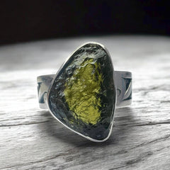 Solid silver Moldavite ring size 10 (U)