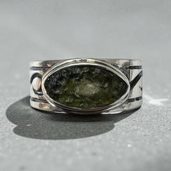 Moldavite Silver Band Ring- Size 11 (W)