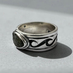 Moldavite Silver Band Ring- Size 11 (W)