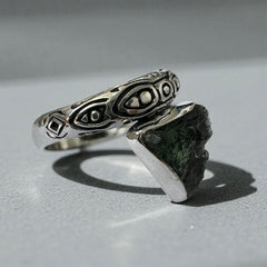 Inverted Triangle Moldavite Silver Ring – Size 11 (W)