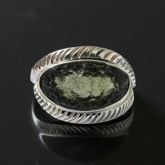 Raw Moldavite Feather Band Design Silver Ring – Size 12 (Y)