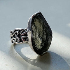 Oval Shaped Moldavite Silver Ring- Size 12 (Y)