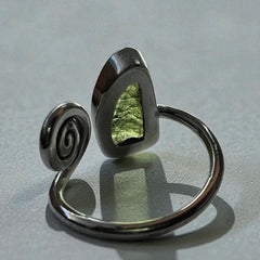 Spiral Oval Moldavite Silver Ring – Open Size 6 (N)