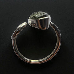 Spiral Oval Moldavite Silver Ring – Open Size 6 (N)