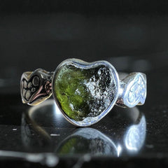 Heart Shaped Moldavite Silver Ring – Size 8 (Q)