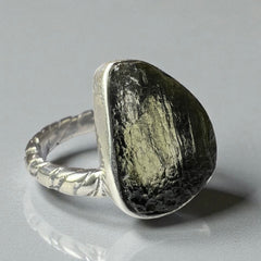Trinity Spiral Moldavite Silver Ring – Size 8 (Q)