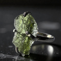 Claw Moldavite Silver Ring – Size 8 (Q)