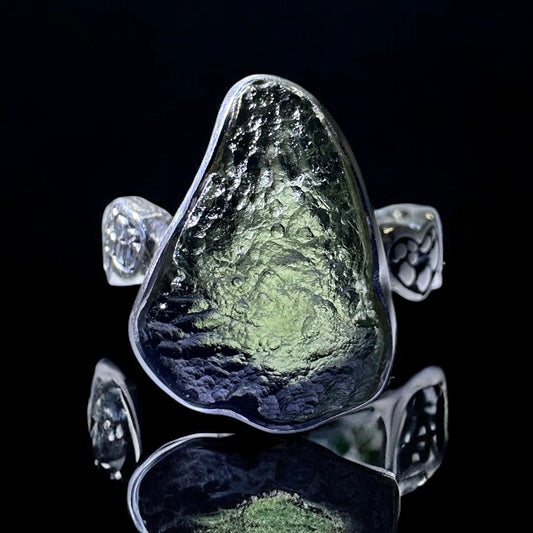 Trinity Moldavite Silver Ring – Size 8 (R)