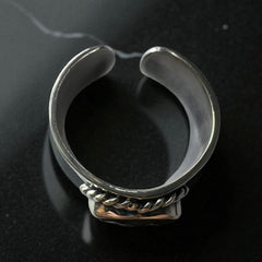 Heart Band Moldavite Silver Ring – Open Size 8 (R)