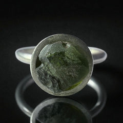 Dainty Sterling Silver Moldavite Ring – Size L (5.75)