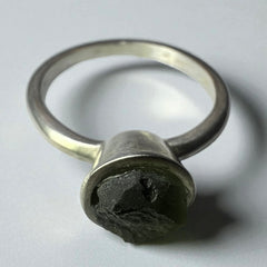 Dainty Sterling Silver Moldavite Ring – Size L (5.75)