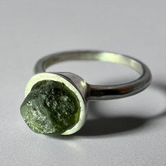 Dainty Sterling Silver Moldavite Ring – Size L (5.75)