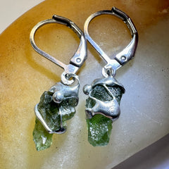 Moldavite Earrings, soft soldered pewter.