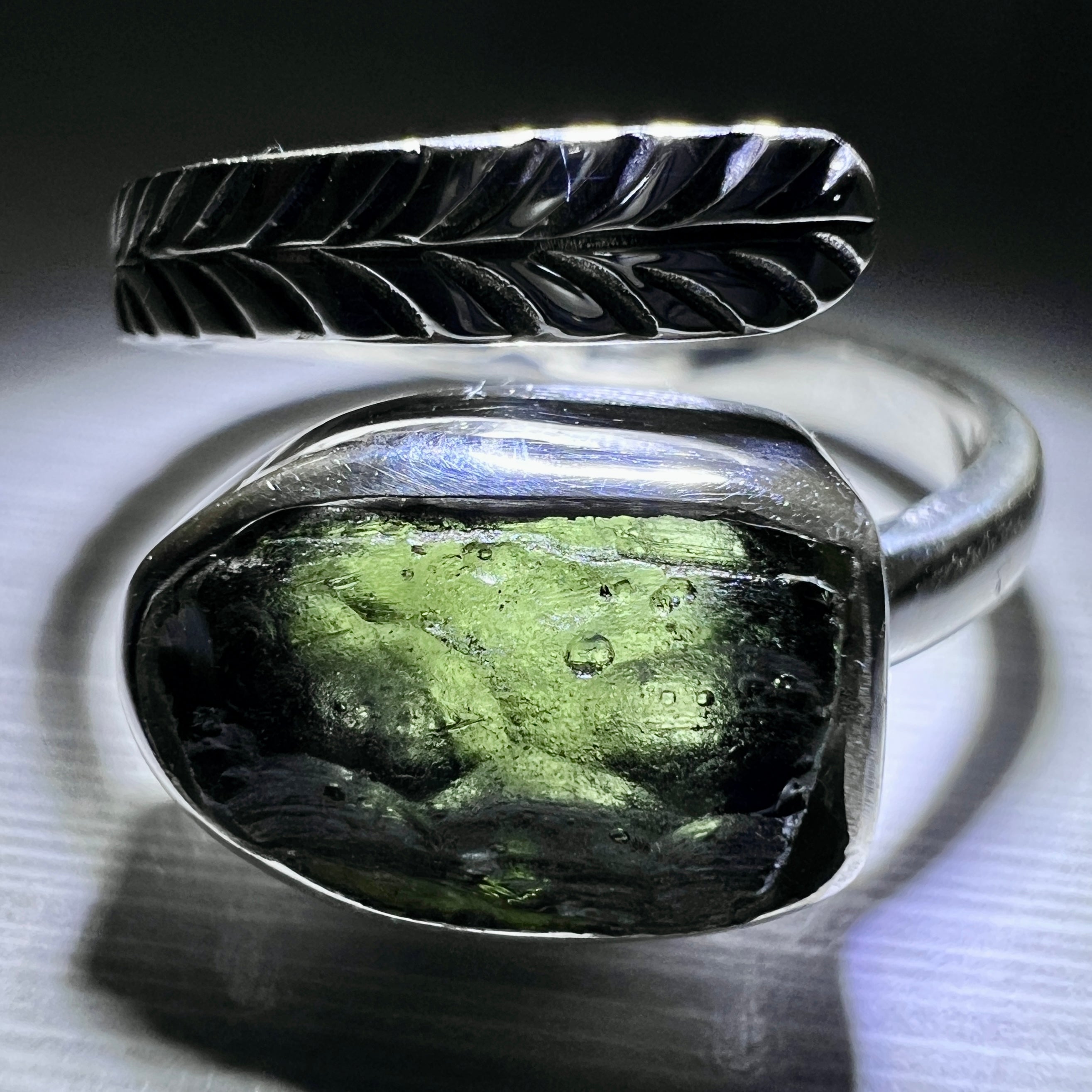 Spiral Sterling Silver Moldavite Ring