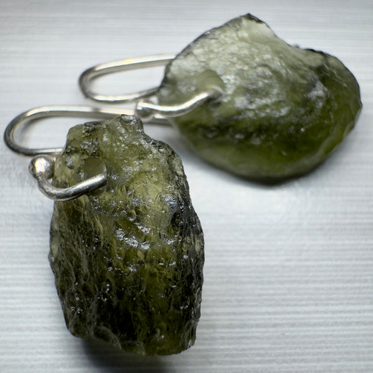 Sterling Silver Moldavite Earrings | 2.89g | Vrabce