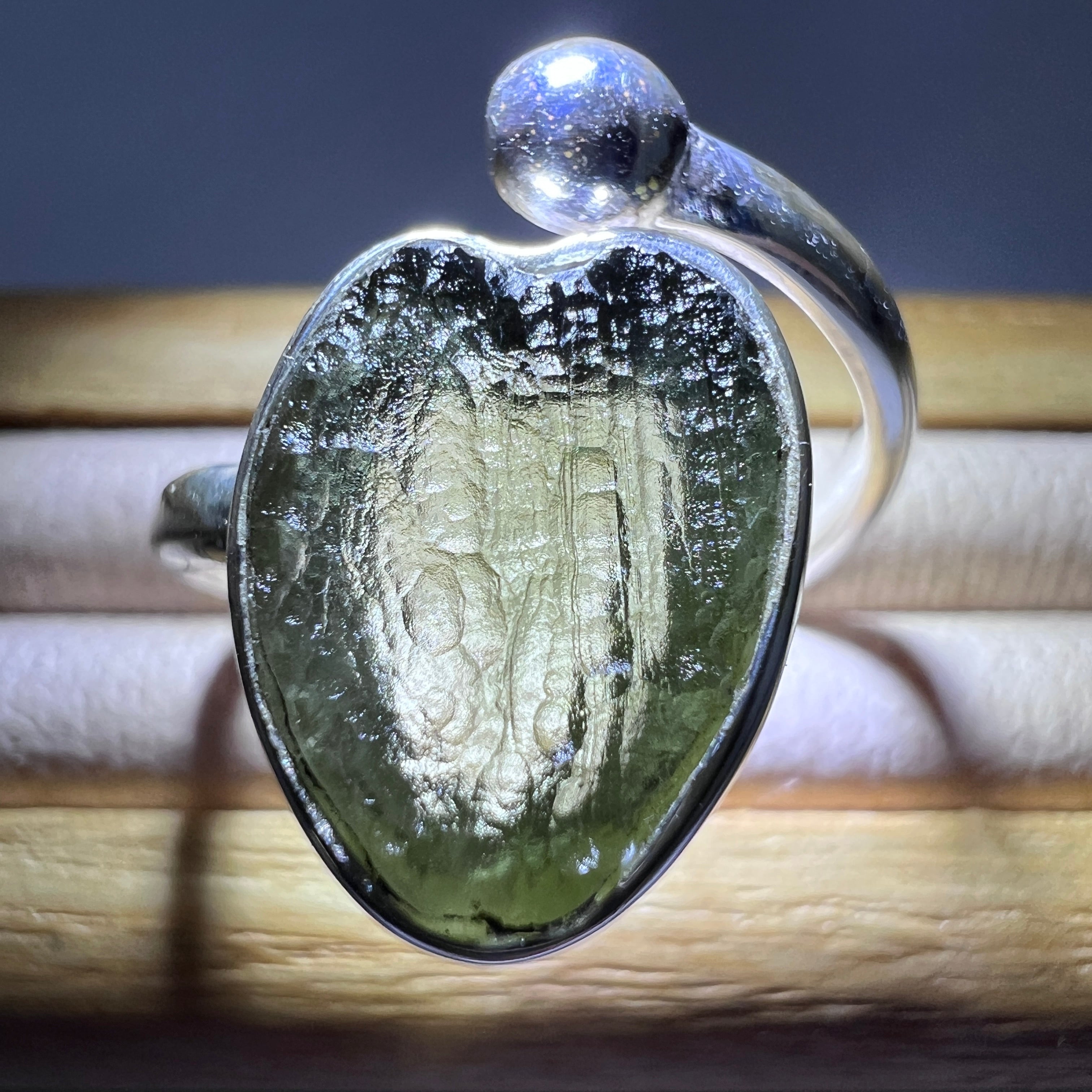 Sterling Silver Moldavite Heart Ring