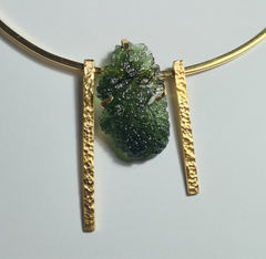 Twin Pillars Gold Plated Moldavite Necklace