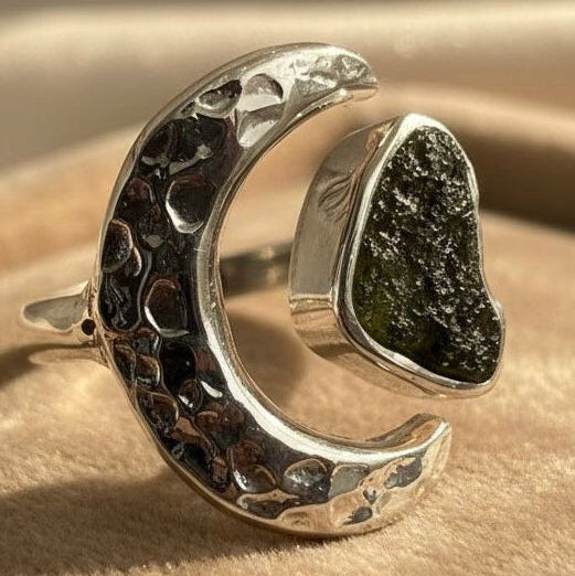 Lunar Heart Silver Ring - Open Size 7 (O)