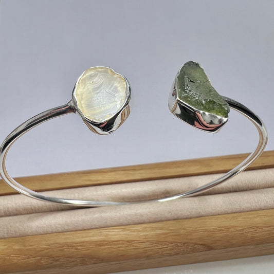 Sterling Silver Moldavite & LDG Bracelet | 1.2g | Chlum