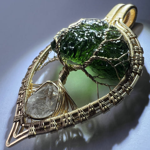 Gold Moldavite Tree of Life Pendant | 6.77g | Maly Chlum
