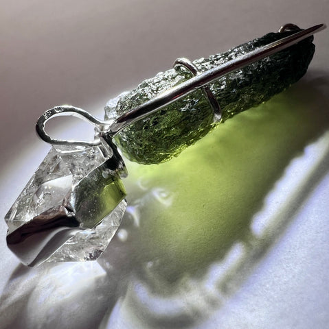 Moldavite & Herkimer Silver Pendant | 8g | Chlum