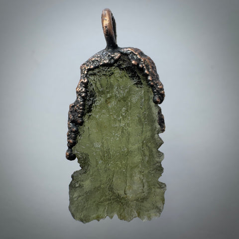 Copper Electroformed Moldavite Pendant | 1.21g | Marouskovo Pole