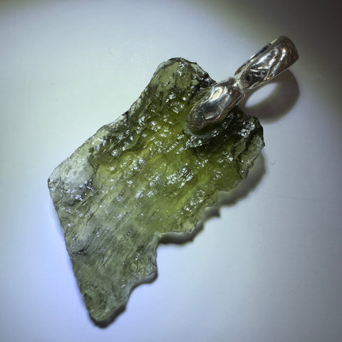 Sterling Silver Moldavite Pendant | 2.45g Total | Chlum