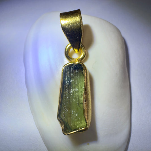 Gold Plated Moldavite Pendant | 1.54g | Chlum