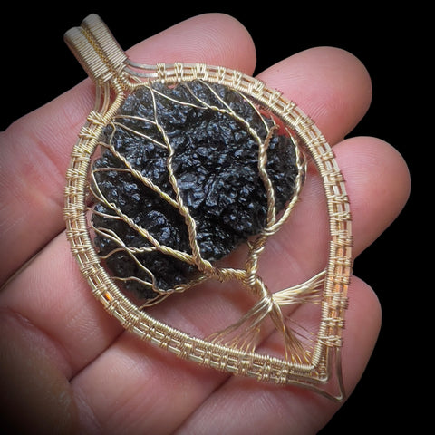 Statement Tree of Life Gold Pendant – 14.7g Chlum Moldavite