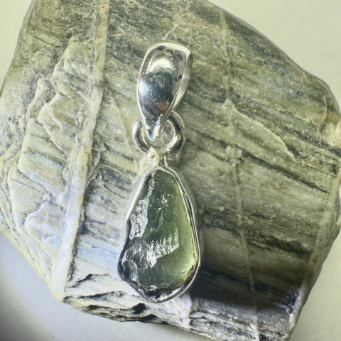 Sterling Silver Moldavite Pendant | 1.36g | Chlum