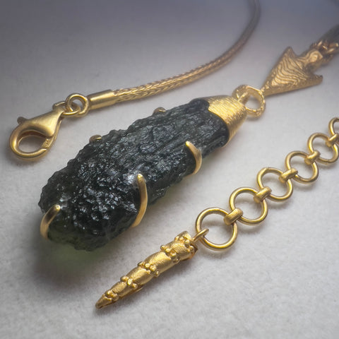 Gold Moldavite Necklace - 4.8g Chlum Teardrop.