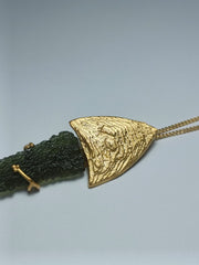 Leaf-Inspired Gold-Plated Moldavite Necklace (3.45g) — Chlum, Czech Republic