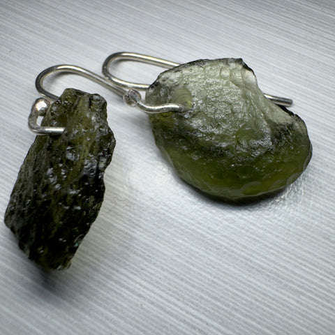 Sterling Silver Moldavite Earrings | 2.89g | Vrabce