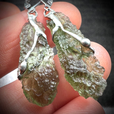 Soft Soldered Moldavite Earrings | 1.95g & 2.3g | Marouskovo Pole