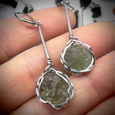 Stainless Steel Moldavite Earrings | 2g | Chlum