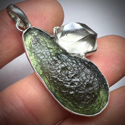 Moldavite & Herkimer Silver Pendant | 5.6g | Vrabce