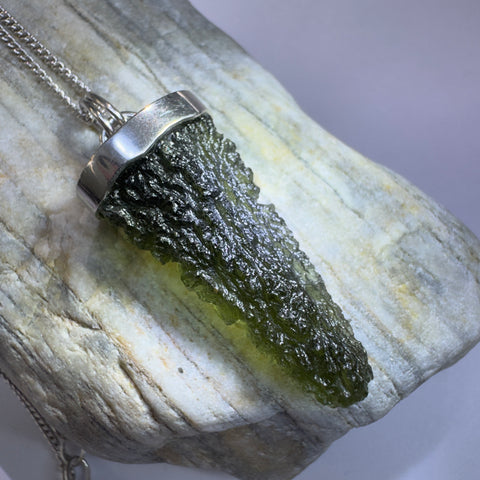 Sterling Silver Moldavite Pendant | 3.98g | Chlum