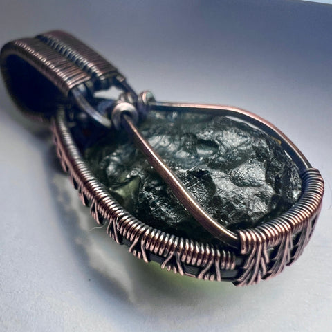 Moldavite and Carnelian Copper Pendant | 2.76g | Vrabce