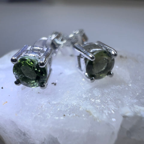 Celestial Glow Moldavite Stud Earrings | 4mm | Chlum